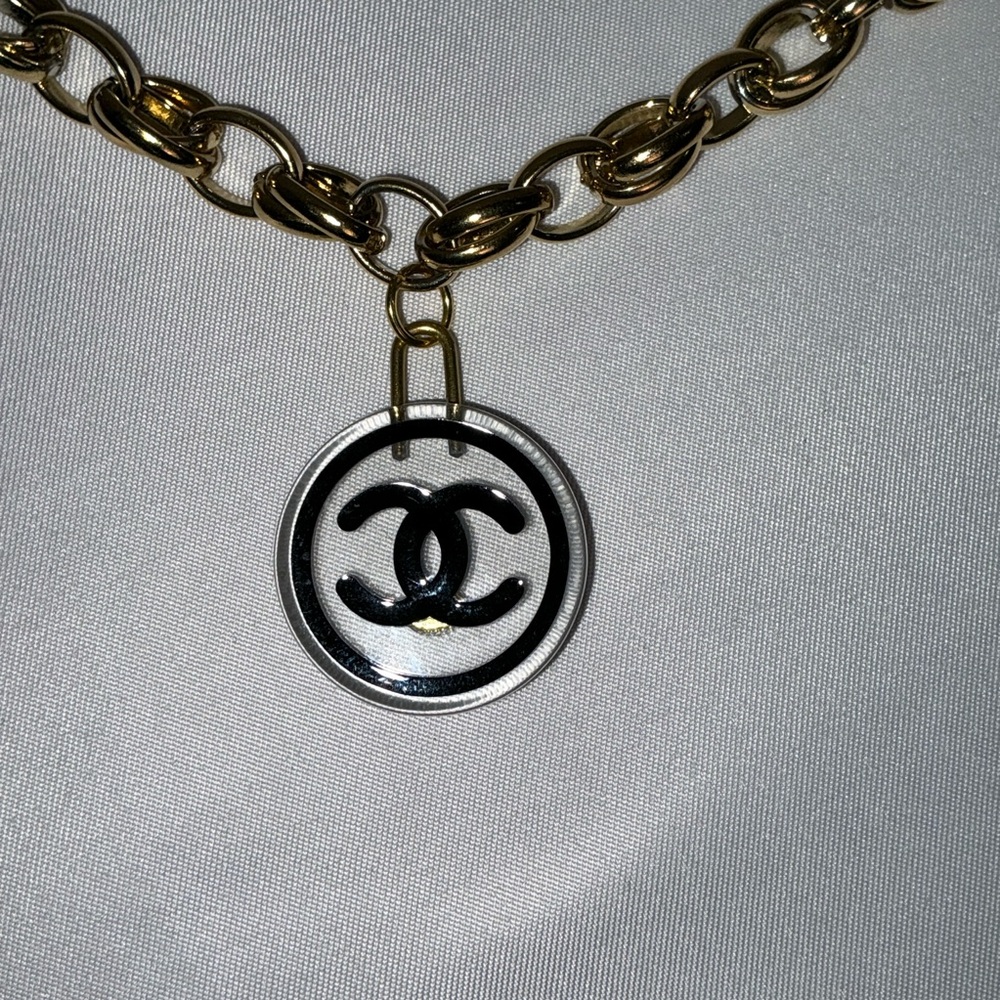 Open Link Gold Chain Necklace with Chanel Pendant - Picture 3 of 7